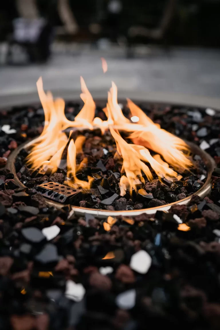 An outdoor propane firepit.